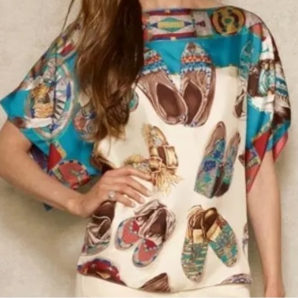 RALPH LAUREN Western Native American Indian Colorful Silk Top Sz Small Rare New! - Picture 12 of 12
